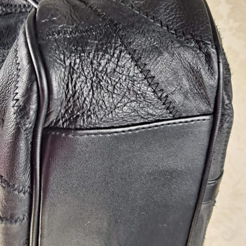 Genuine Black Leather Patchwork Double Handled Sh… - image 7